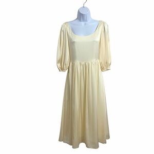 Noire Puff-Sleeve Satin Fairy Midi Dress S Cream Cottagecore Wedding Soft Girl
